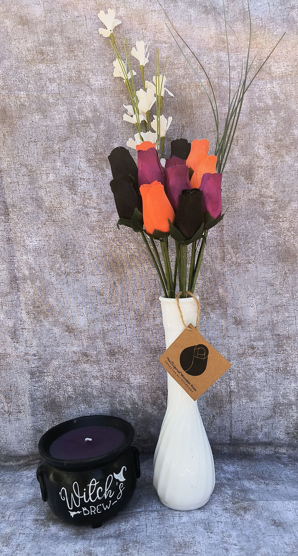 Halloween Wooden Rose Bouquet – Black, Orange & Violet