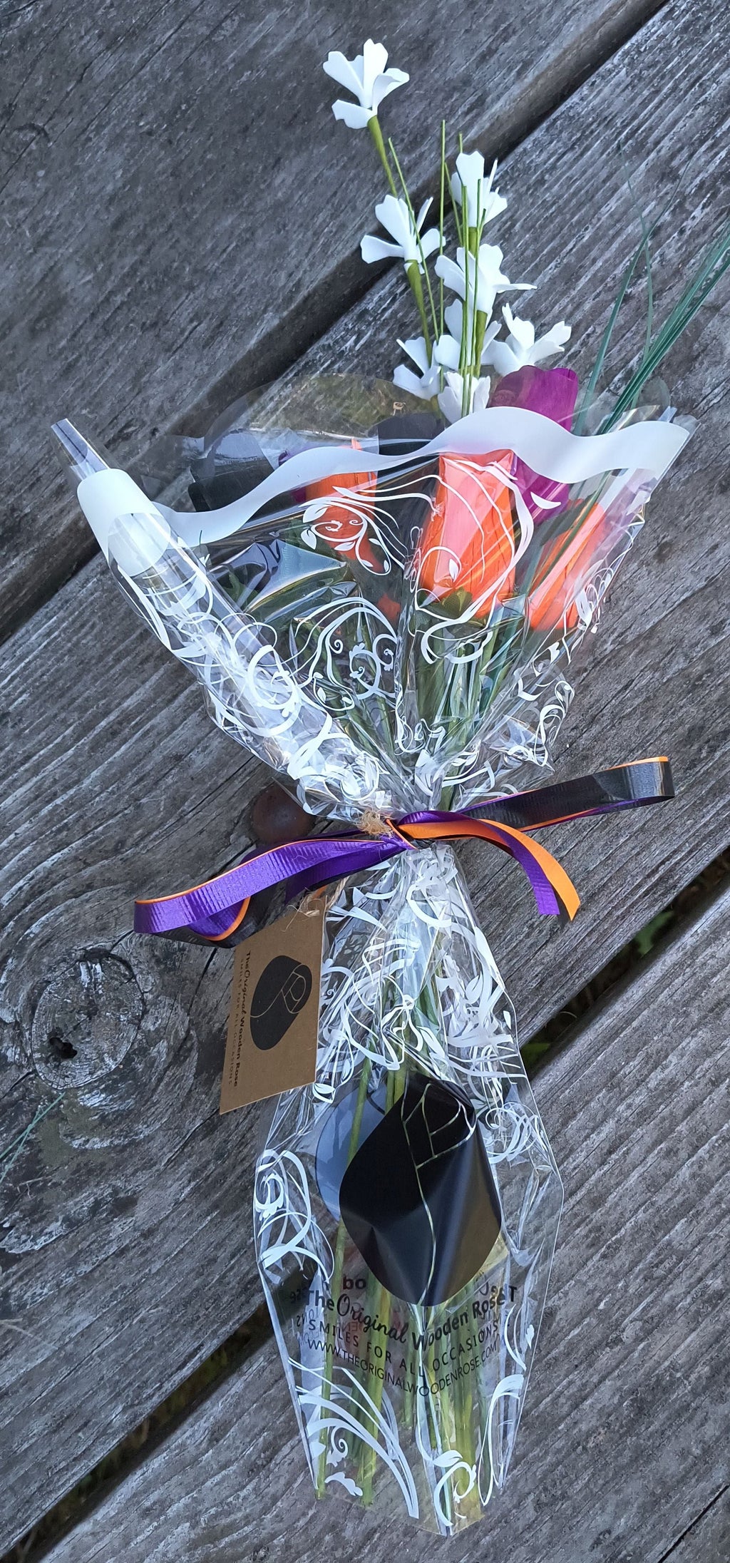 Halloween Wooden Rose Bouquet – Black, Orange & Violet