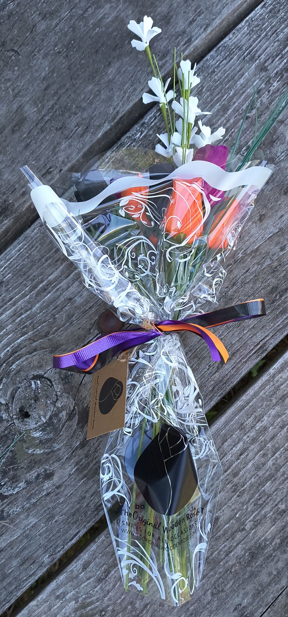 Halloween Wooden Rose Bouquet – Black, Orange & Violet