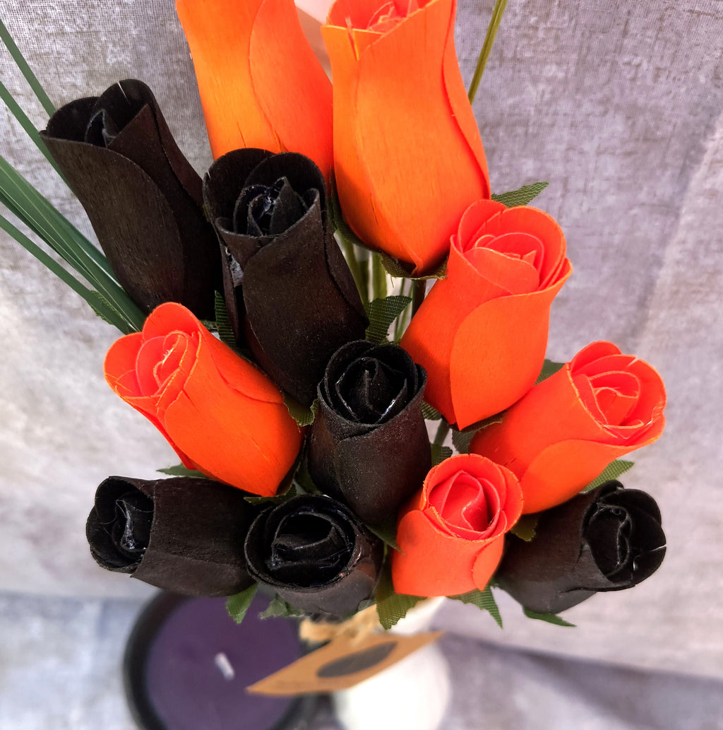 Halloween Wooden Rose Bouquet – Black & Orange