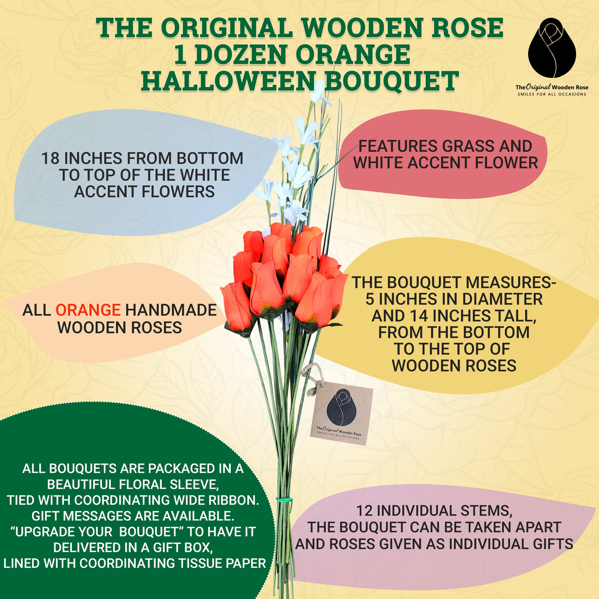 Halloween Wooden Rose Bouquet – All Orange