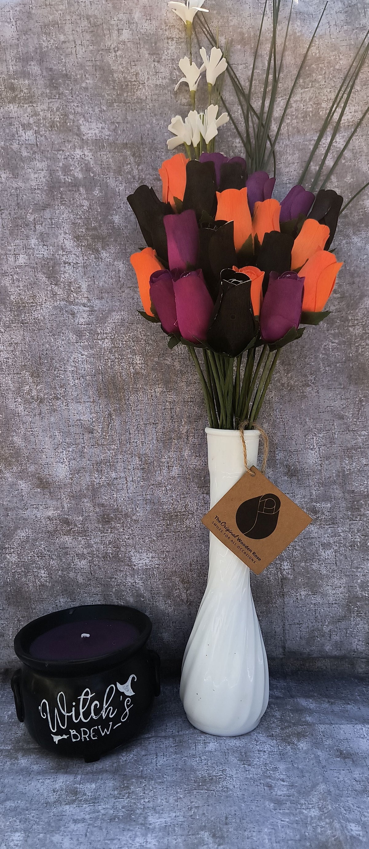 Halloween Wooden Rose Bouquet – Black, Orange & Violet