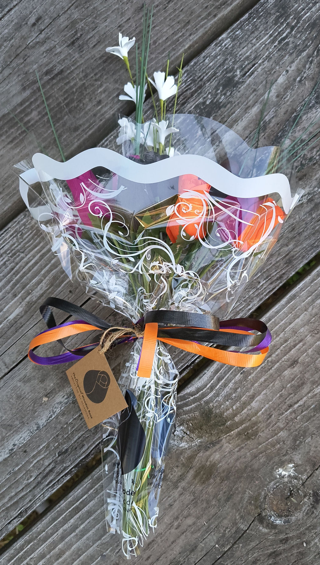 Halloween Wooden Rose Bouquet – Black, Orange & Violet
