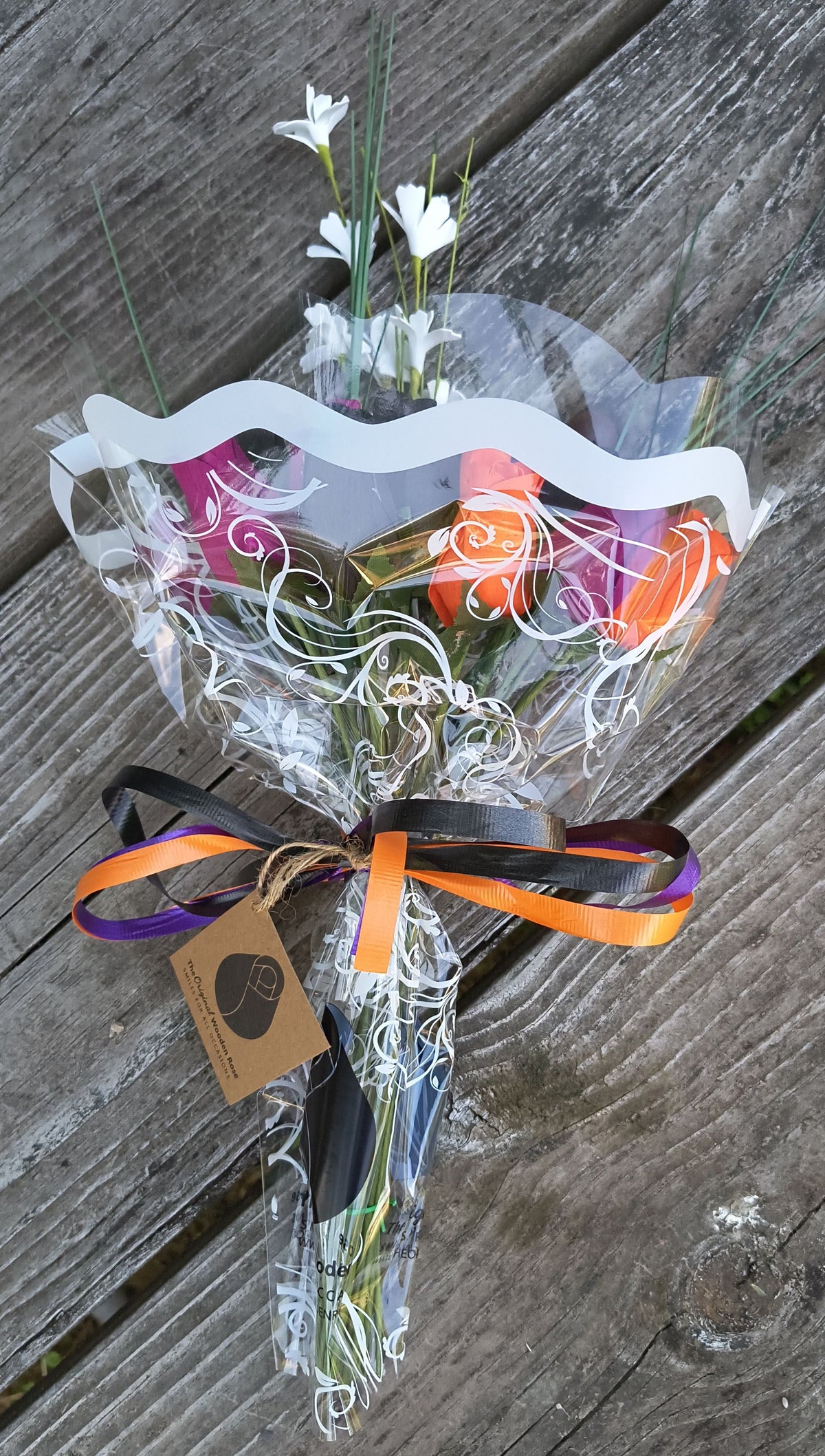 Halloween Wooden Rose Bouquet – Black, Orange & Violet