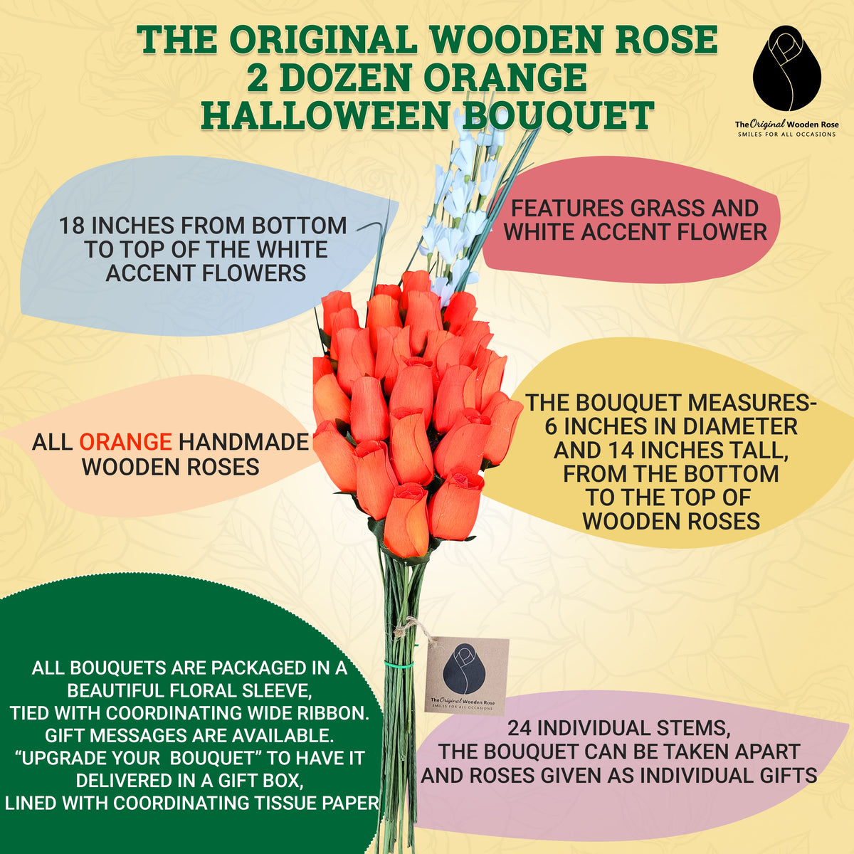 Halloween Wooden Rose Bouquet – All Orange