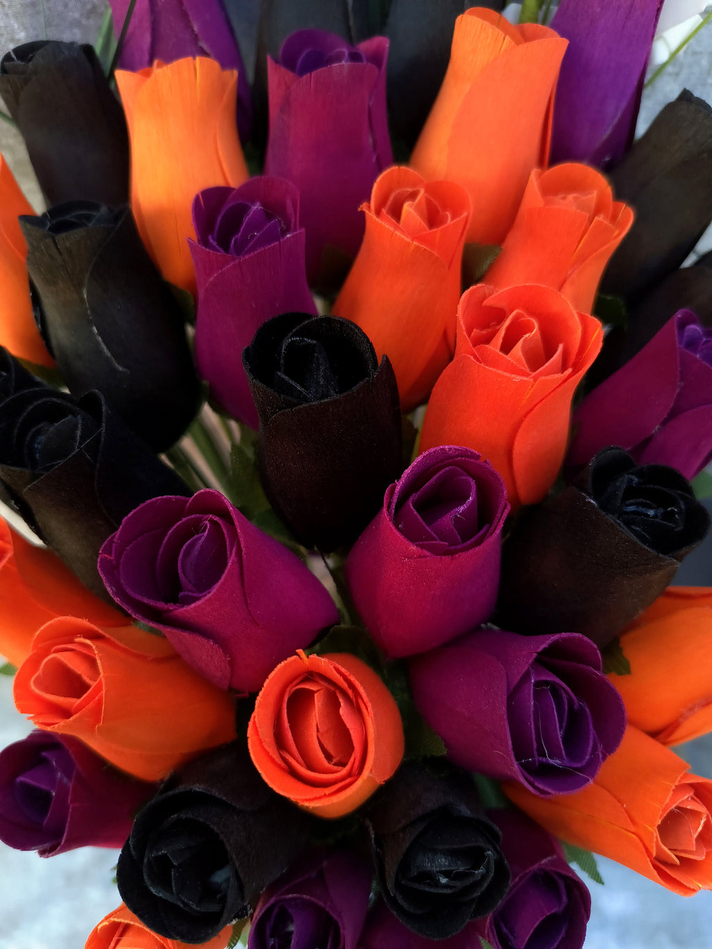 Halloween Wooden Rose Bouquet – Black, Orange & Violet