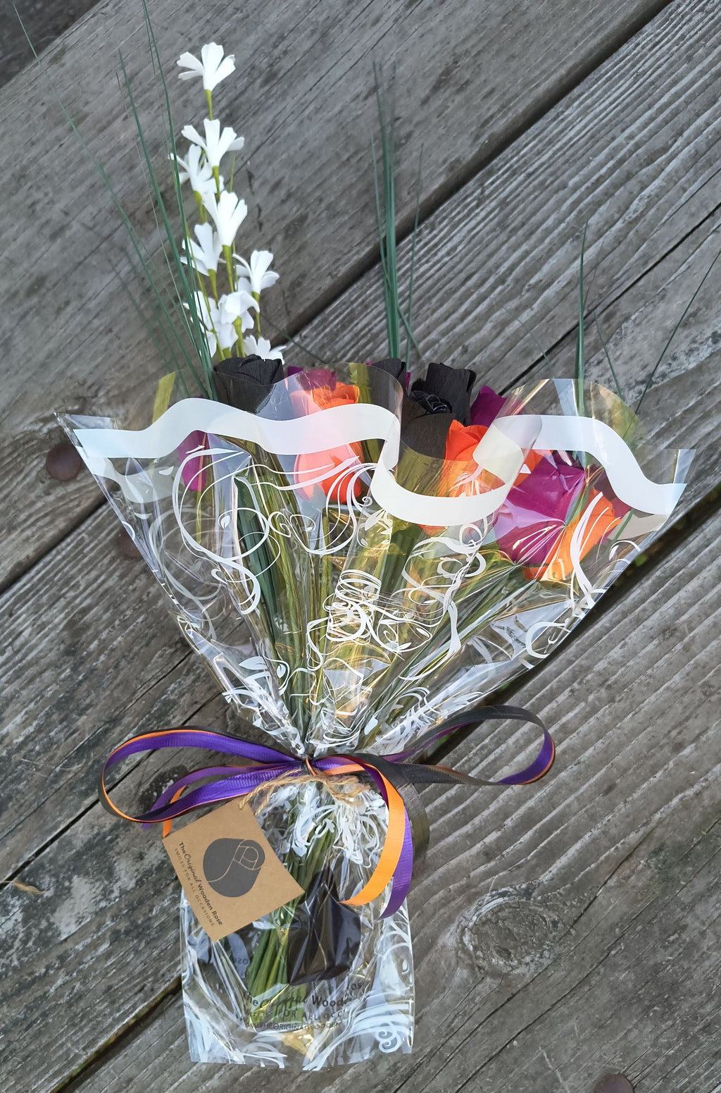 Halloween Wooden Rose Bouquet – Black, Orange & Violet