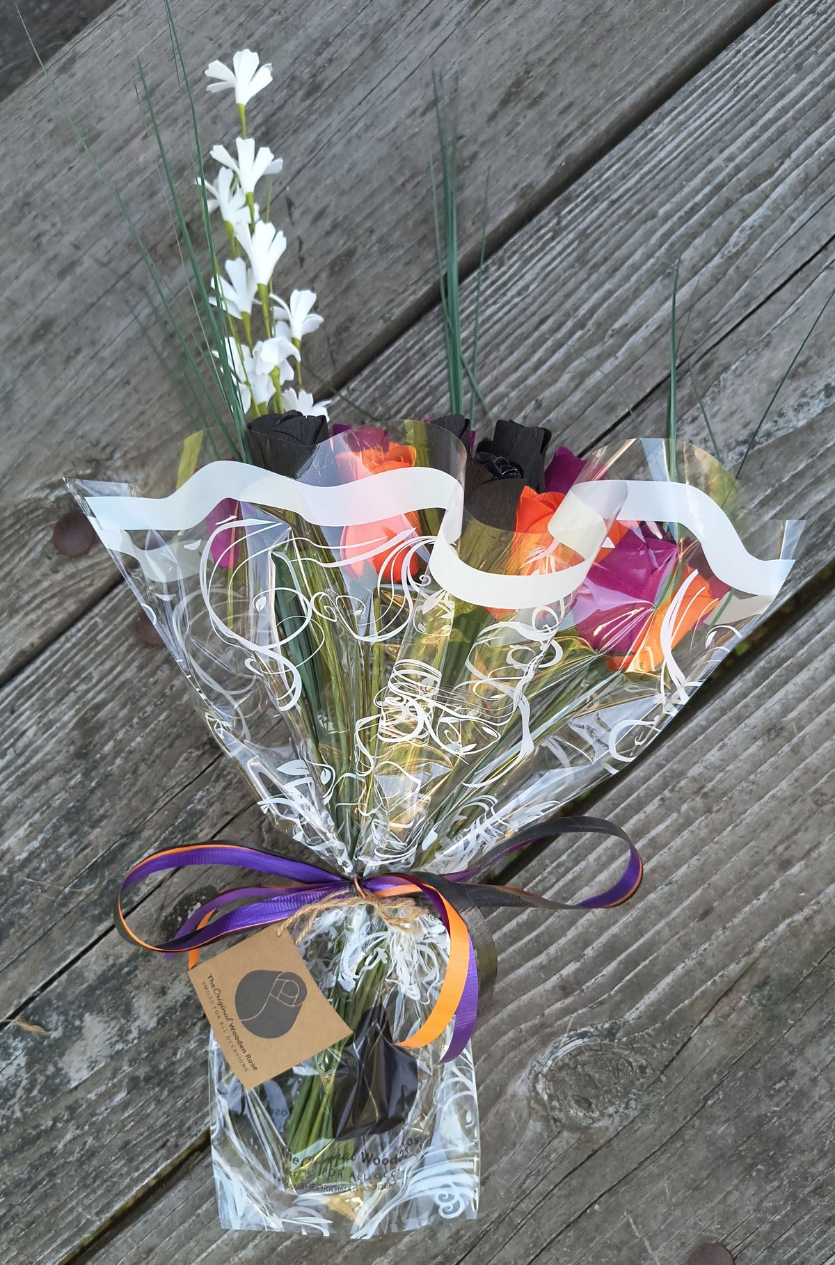 Halloween Wooden Rose Bouquet – Black, Orange & Violet