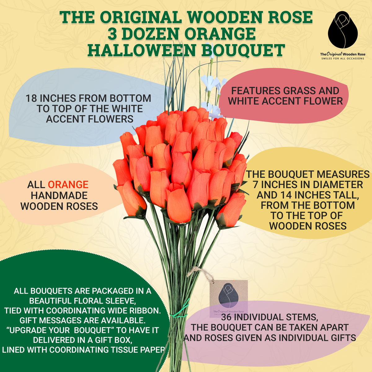 Halloween Wooden Rose Bouquet – All Orange