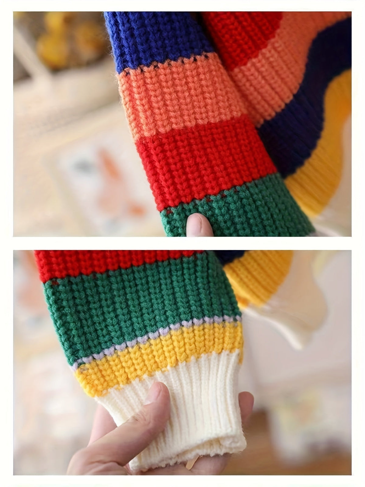 Kids Rainbow Striped Knit Sweater — Baby & Toddler Crewneck Pullover, Thick Long-Sleeve Loose Fit (0-3 Years)