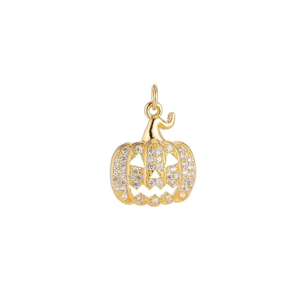 Gold Filled Jack O Lantern Pumpkin Face Cubic Zirconia Micro Pave Charm Bracelet Necklace Earring Pendant halloween for Jewelry Making C-131