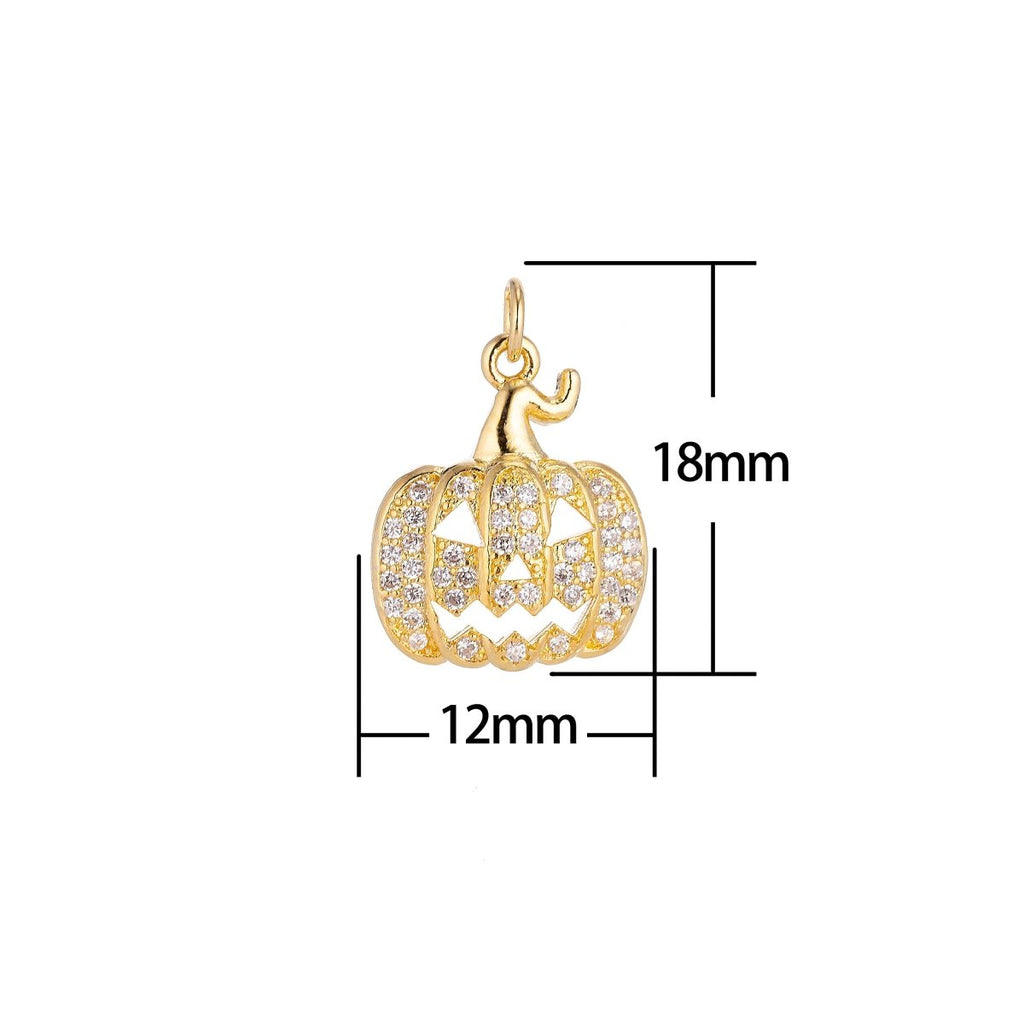Gold Filled Jack O Lantern Pumpkin Face Cubic Zirconia Micro Pave Charm Bracelet Necklace Earring Pendant halloween for Jewelry Making C-131