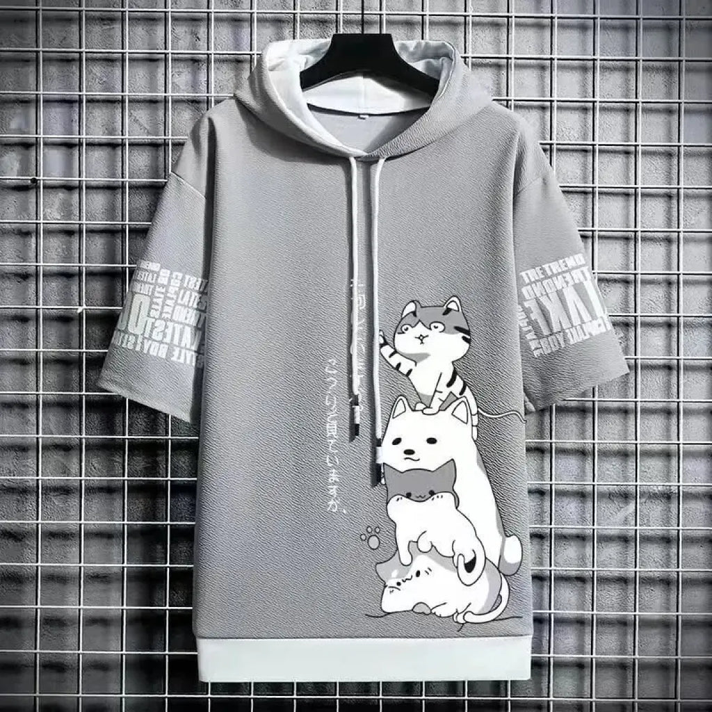 Men's Summer Cartoon Hoodie - Harajuku Short Sleeve