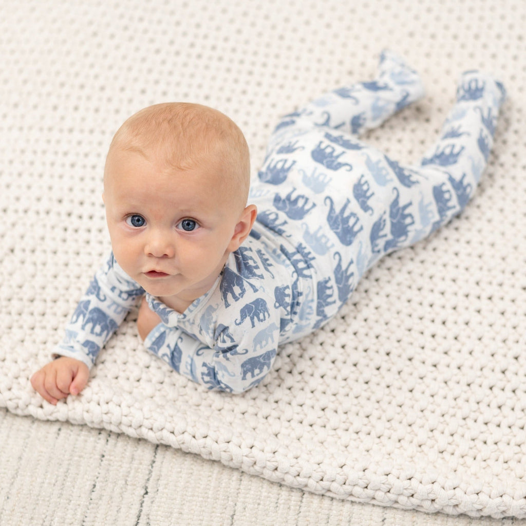 Blue Elephant Zipper Footie